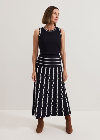 Phase Eight Liz Scallopped Skirts Navy/White Australia | JO1852903